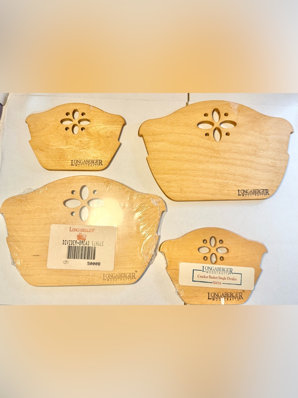 Longaberger Natural Wood Cracker bread Basket dividers Inserts Light Wood 2 sets